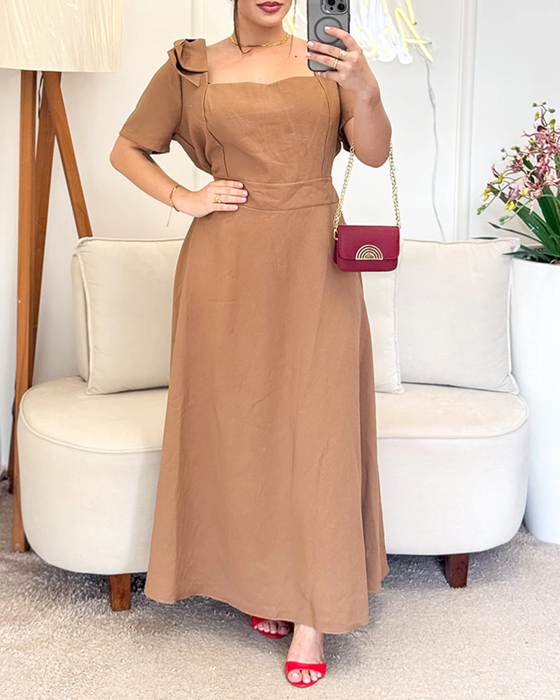 2025 Dress New Short Sleeved Square Neck Tied Hair Detail Long Skirt Casual Elastic Waistline Mini Dress In Stock for Girls
2025 Dress New Short Sleeved Square Neck Tied Hair Detail Long Skirt Casual Elastic Waistline Mini Dress In Stock for Girls