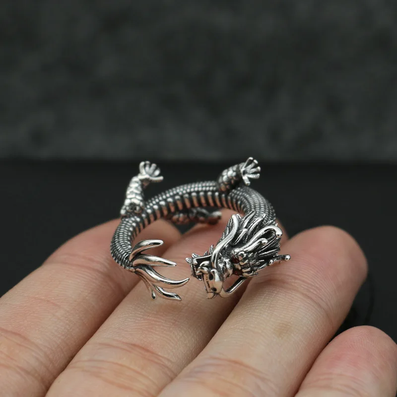 Men's Vintage Oxidized Silver Dragon Ring, Chinese Style Loong Domineering Open Adjustable Ring
Men's Vintage Oxidized Silver Dragon Ring, Chinese Style Loong Domineering Open Adjustable Ring