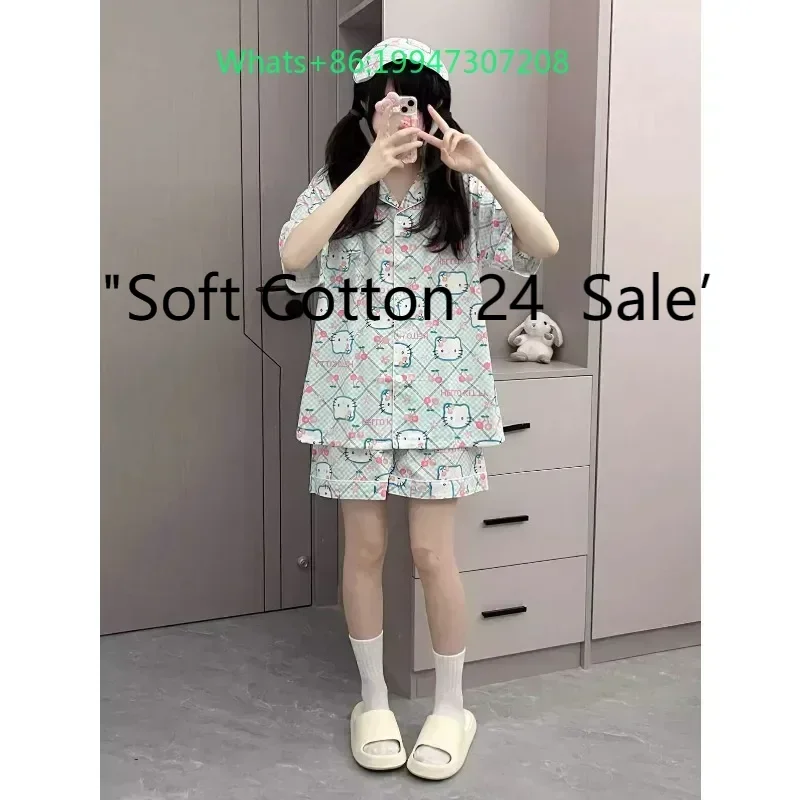 Summer new blue plaid lapel pure cotton cute cartoon HelloKitty pajamas short-sleeved shorts sweet loungewear two-piece set
Summer new blue plaid lapel pure cotton cute cartoon HelloKitty pajamas short-sleeved shorts sweet loungewear two-piece set