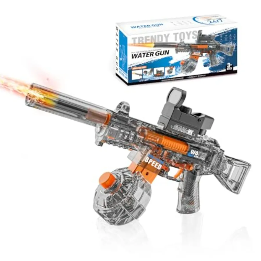 Outdoor pool party electric water gun for adults and kids, transparent ABS plastic with black finish, LED light and long-range
Outdoor pool party electric water gun for adults and kids, transparent ABS plastic with black finish, LED light and long-range