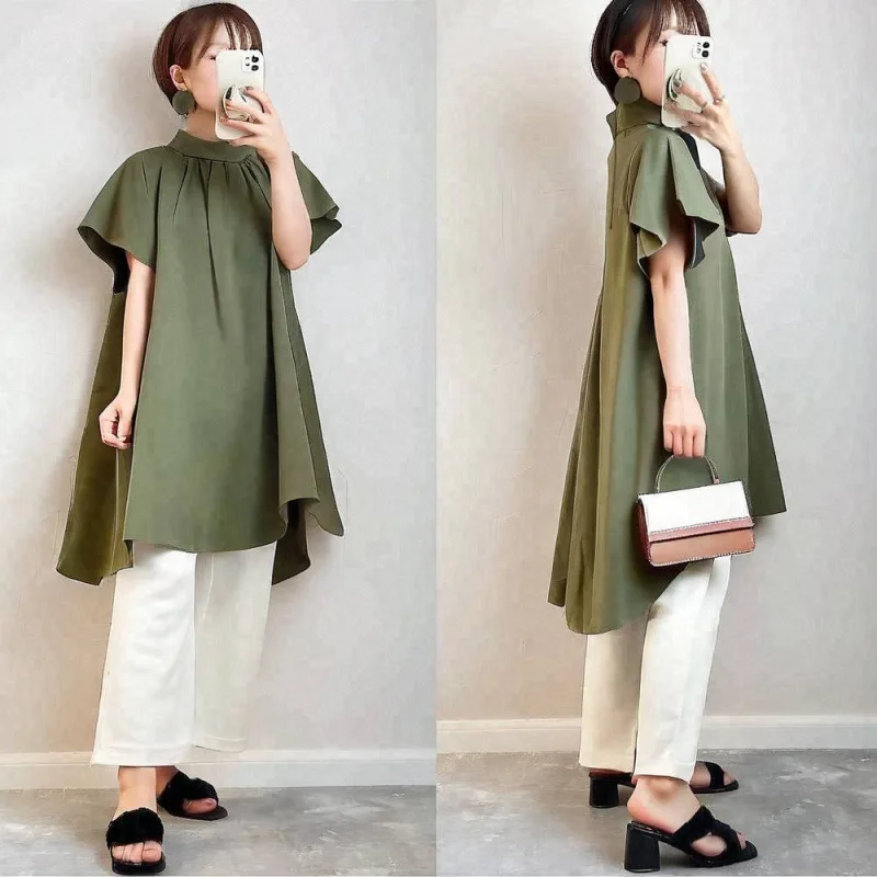 2025 Новый корейский летний топ трапециевидной формы средней длины с высоким воротом и короткими рукавами
2025 Новый корейский летний топ трапециевидной формы средней длины с высоким воротом и короткими рукавами