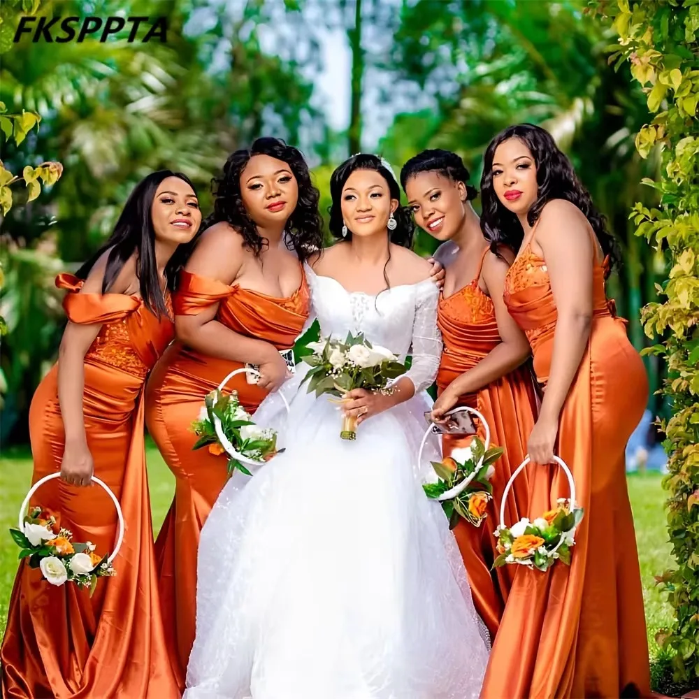 Shiny Orange African Bridesmaid Dresses Mermaid Floor Length Sequined Appliques Satin Maids Of Honor Wedding Party Gowns
Shiny Orange African Bridesmaid Dresses Mermaid Floor Length Sequined Appliques Satin Maids Of Honor Wedding Party Gowns