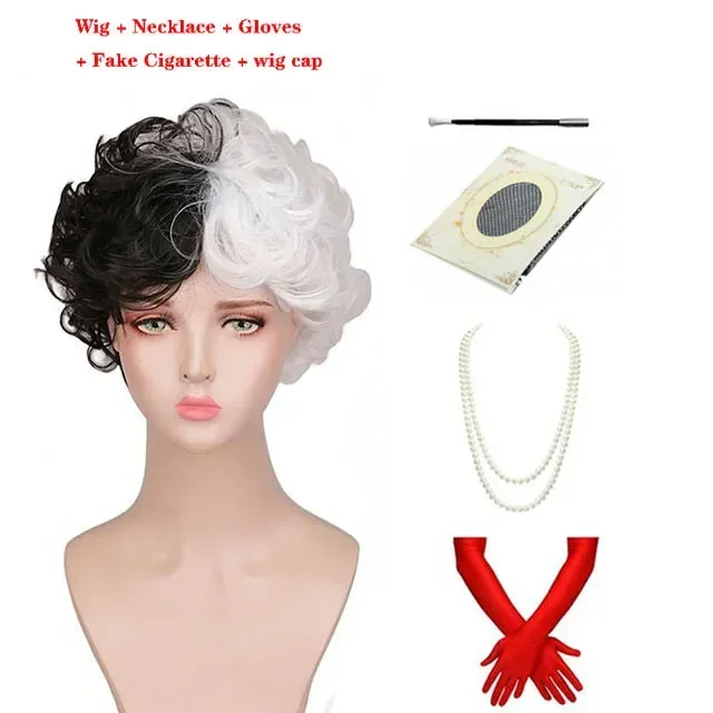 Anime Cruella de Vil Kuila Short Cruly Half Black And Half White Cosplay Wig Heat Resistant Synthetic Wigs Halloween Hair
Anime Cruella de Vil Kuila Short Cruly Half Black And Half White Cosplay Wig Heat Resistant Synthetic Wigs Halloween Hair