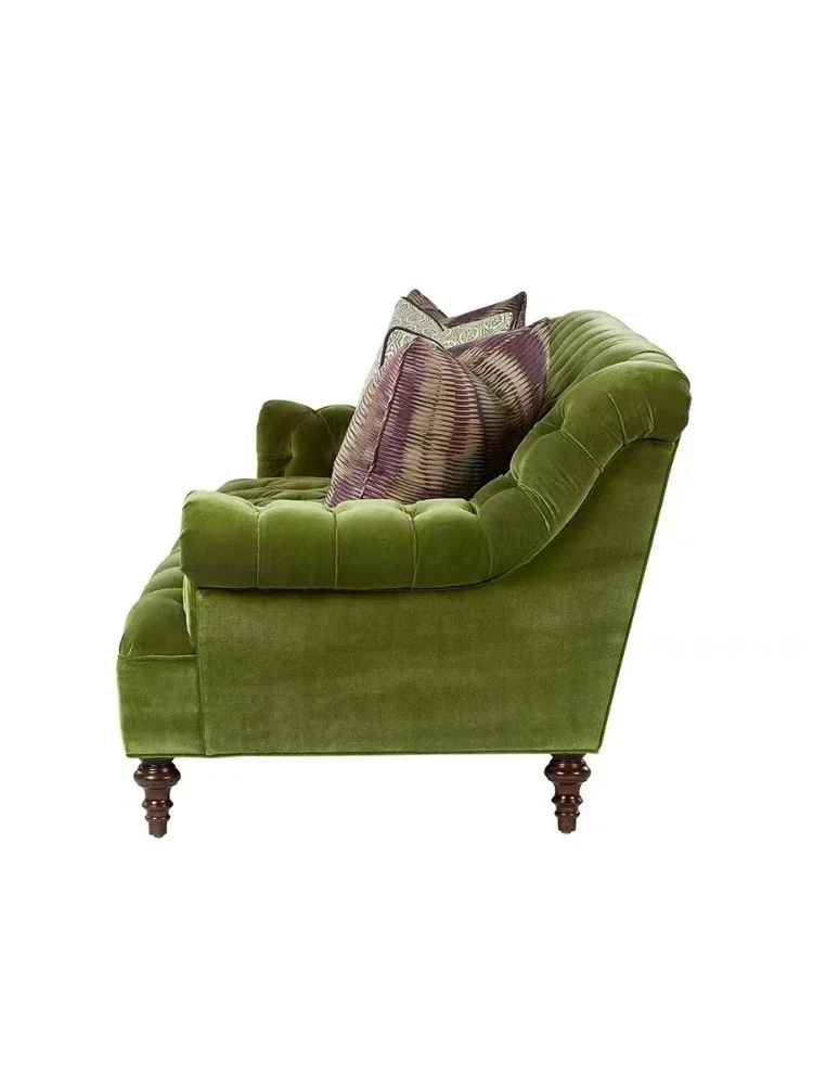 French style retro green velvet pull button three-seat sofa living room two-seat sofa
French style retro green velvet pull button three-seat sofa living room two-seat sofa
