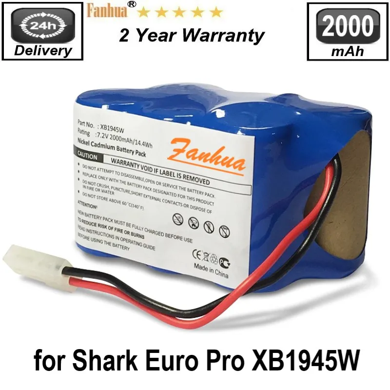 Ni-MH 7.2V 2000mAh Battery for Shark Euro Pro Vacuum Cordless Sweeper Model XB1945W, XB1946W, XB1946, V1945Z, V1945
Ni-MH 7.2V 2000mAh Battery for Shark Euro Pro Vacuum Cordless Sweeper Model XB1945W, XB1946W, XB1946, V1945Z, V1945