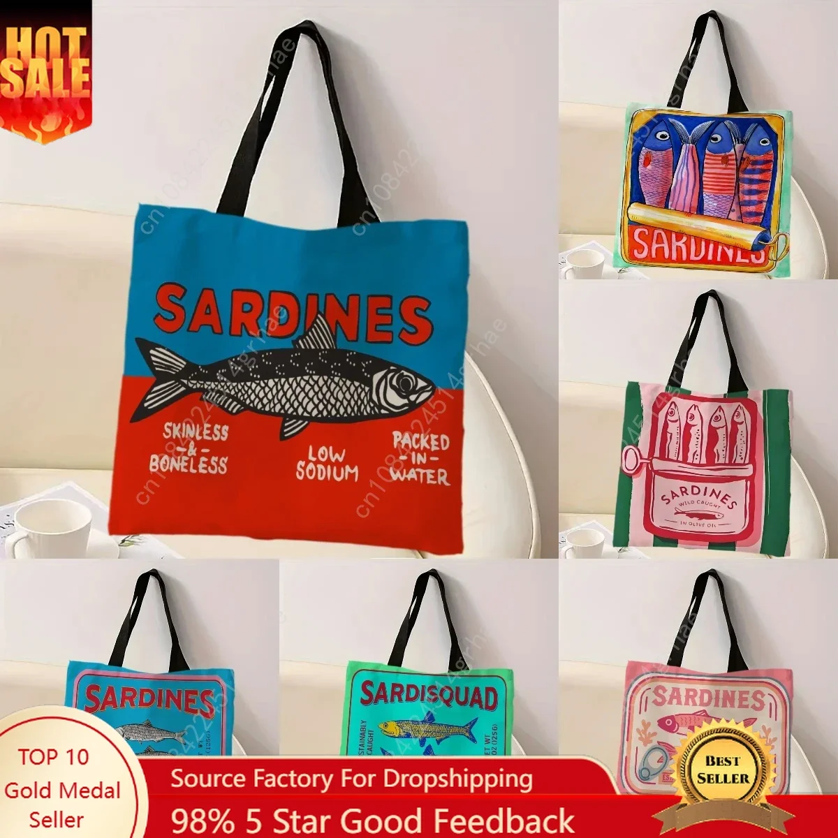 Colorful Trendy Sardines Printe Casual Handbag, Reusable Fashionable Backpack, Multifunctional Tote Bag Polyester Shopping Bag
Colorful Trendy Sardines Printe Casual Handbag, Reusable Fashionable Backpack, Multifunctional Tote Bag Polyester Shopping Bag