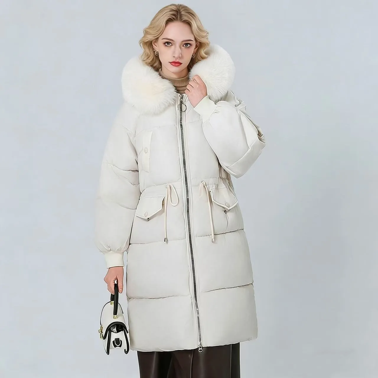 Winter Women Coat Thickened Padded Faux Fur Long Sleeve Zipper Closure Cotton Lady Down Coat Slim Fit Mid Length Pockets Jacket
Winter Women Coat Thickened Padded Faux Fur Long Sleeve Zipper Closure Cotton Lady Down Coat Slim Fit Mid Length Pockets Jacket