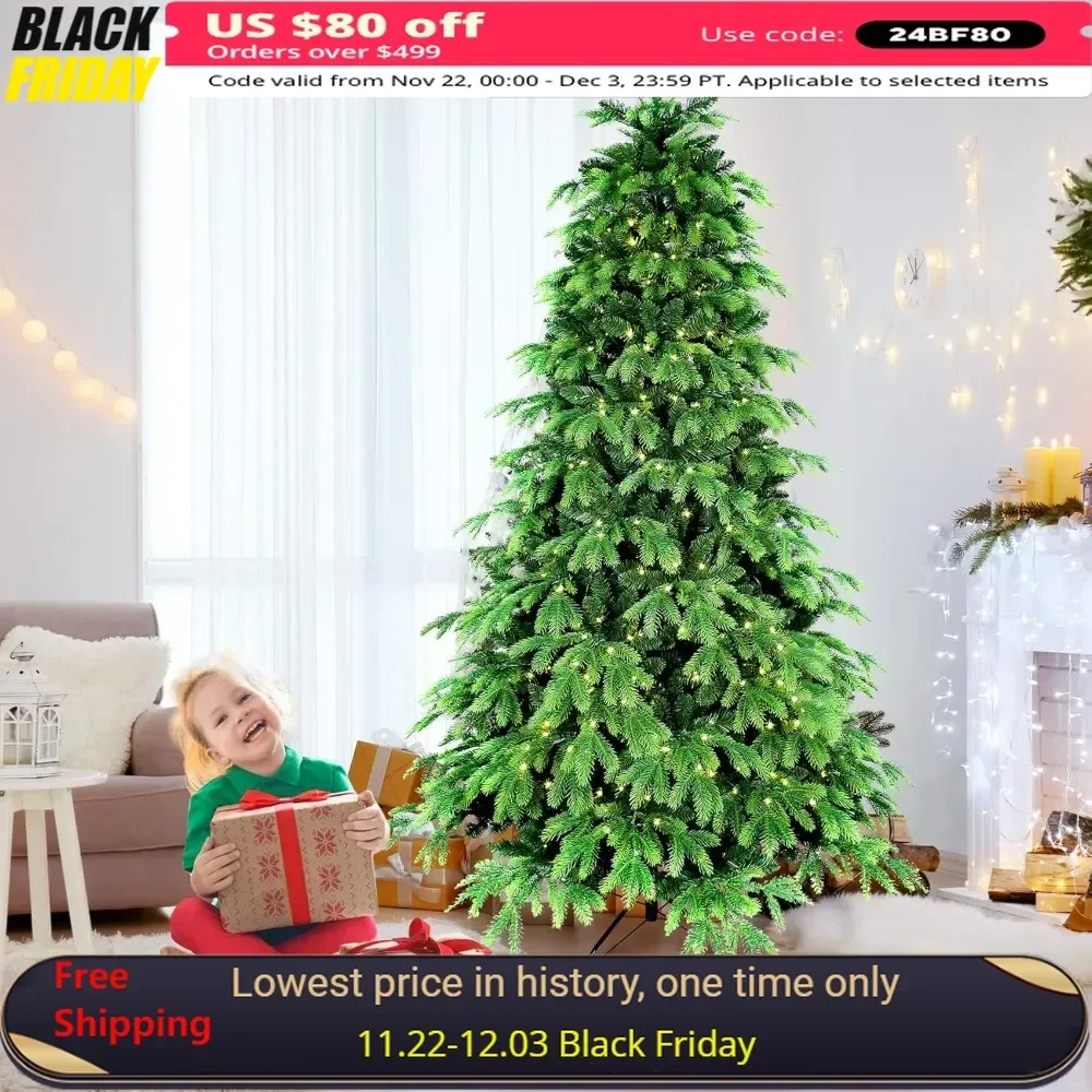 7ft Prelit Christmas Tree with 450 Warm White Lights & 2532 PE & PVC Branch Tips, Memory Wire Full Xmas Tree with Metal Hinged
7ft Prelit Christmas Tree with 450 Warm White Lights & 2532 PE & PVC Branch Tips, Memory Wire Full Xmas Tree with Metal Hinged