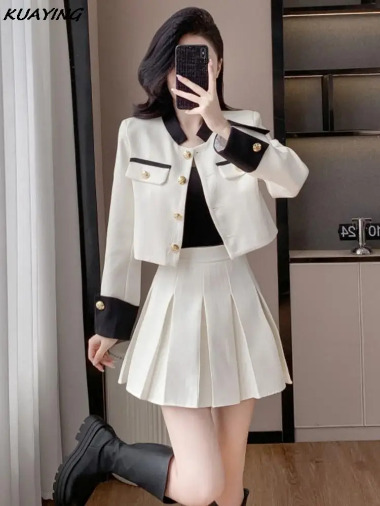 Autumn Winter Skirt Suits Fashion Single Breasted Jacket Coat + Slim Waist Pleated A-Line Mini Skirt Womens Two Pieces Set New
Autumn Winter Skirt Suits Fashion Single Breasted Jacket Coat + Slim Waist Pleated A-Line Mini Skirt Womens Two Pieces Set New