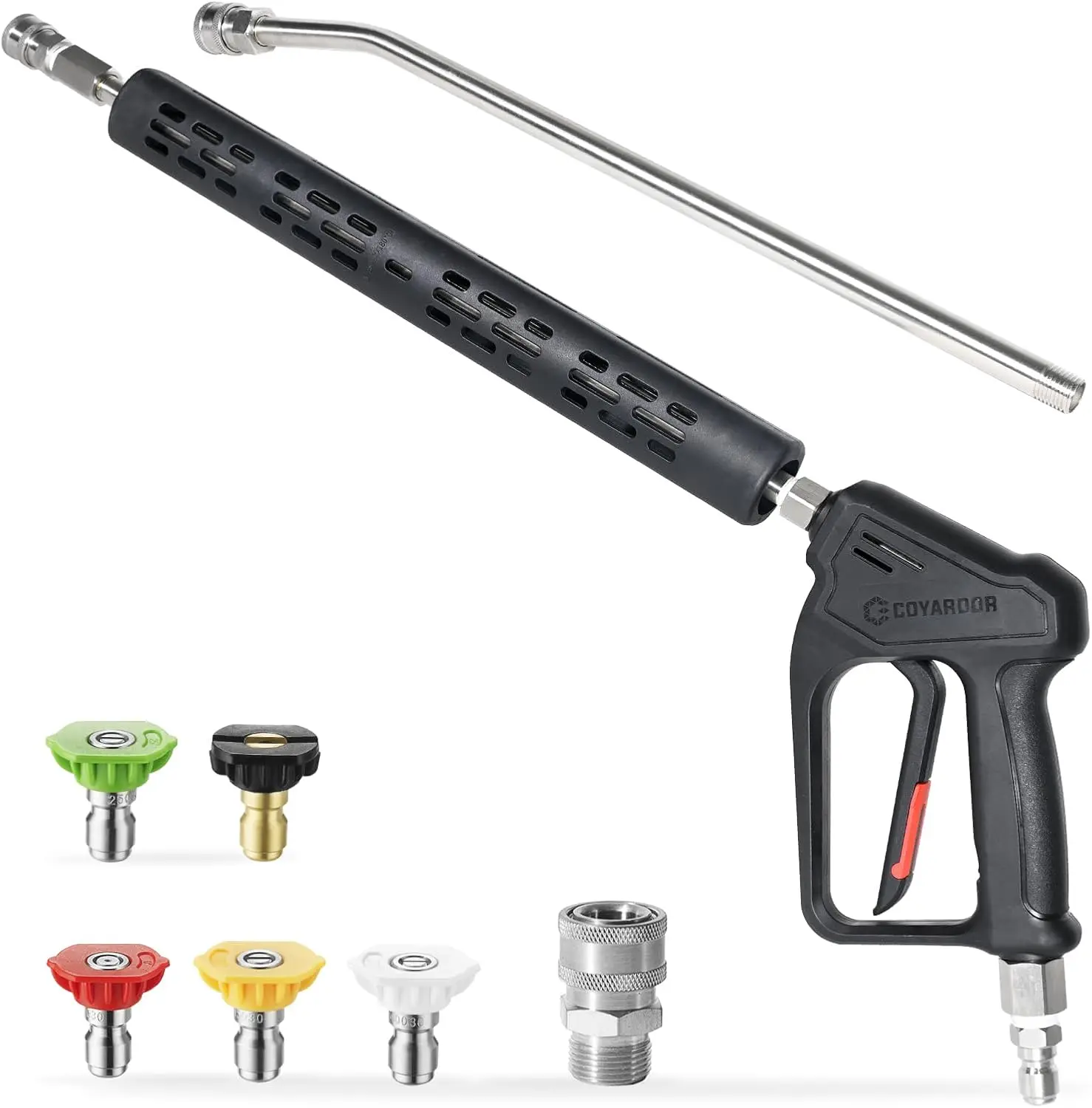 Pressure Washer Gun Wand with Swivel, 304 Stainless Steel Extension Lance, 4000PSI Power Washer Handle with 3/8" Plug & M22 Inlet 1/4" Quick Connect
Pressure Washer Gun Wand with Swivel, 304 Stainless Steel Extension Lance, 4000PSI Power Washer Handle with 3/8" Plug & M22 Inlet 1/4" Quick Connect