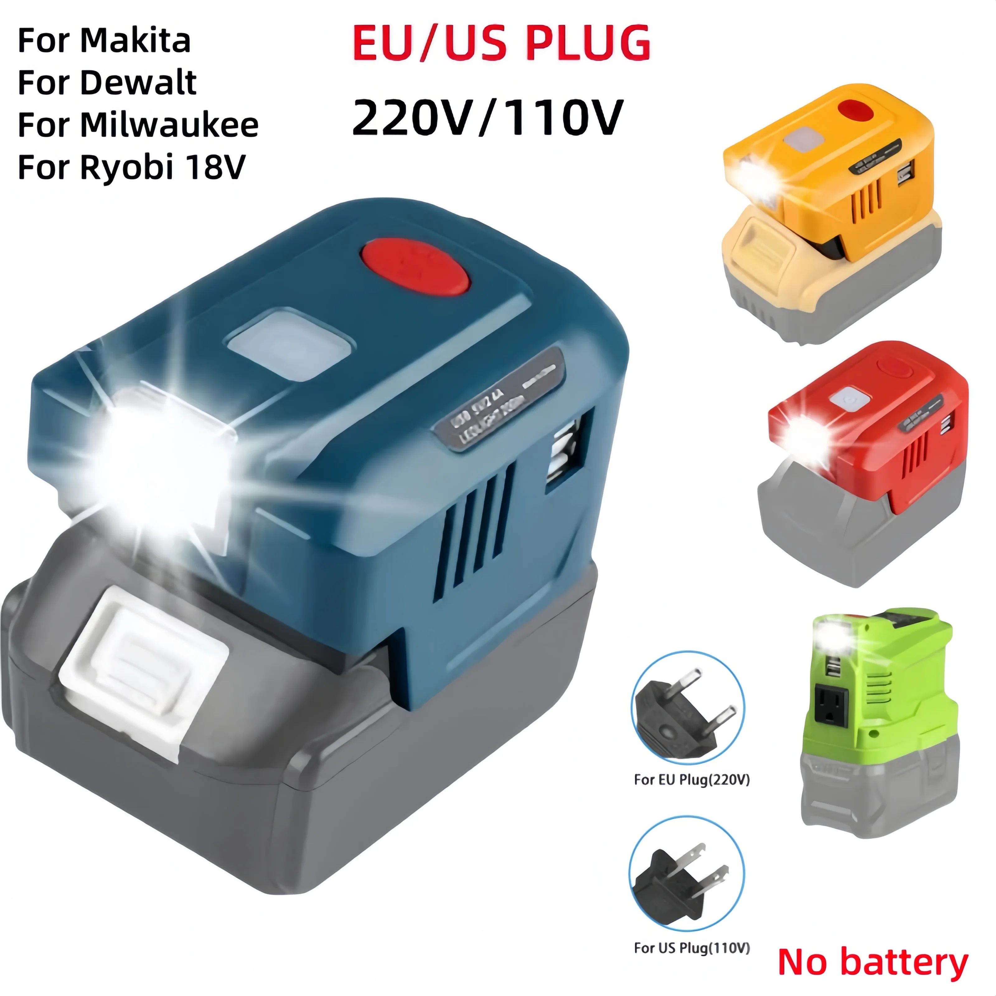 150W Power Inverter with LED USB Port For Makita/DeWalt/Milwaukee 18V Li-ion Battery Power Inverter, Emergency Power Supply
150W Power Inverter with LED USB Port For Makita/DeWalt/Milwaukee 18V Li-ion Battery Power Inverter, Emergency Power Supply