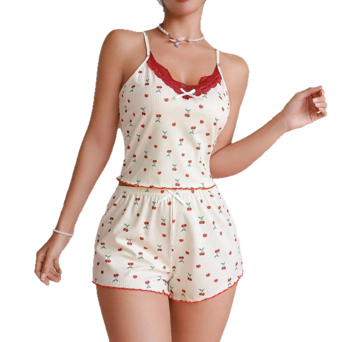 Casual Comfortable Lace Strap Spwear Set Sexy Top And Pants Two Piece Set Women's Faion Home Wear Spring Season
Casual Comfortable Lace Strap Spwear Set Sexy Top And Pants Two Piece Set Women's Faion Home Wear Spring Season