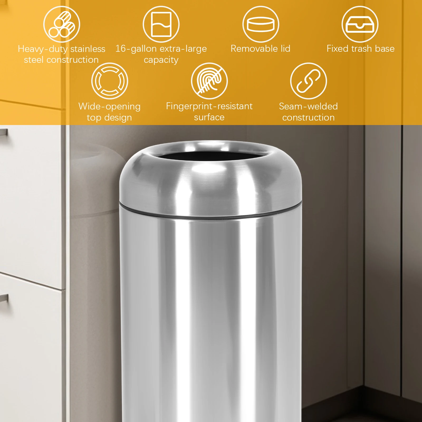 Мусорный бак для помещений на 16 галлонов, сверхпрочный, с отсоединяемой крышкой, большой коммерческий контейнер для отходов, износостойкий, для офиса, спальни, ресторана
Мусорный бак для помещений на 16 галлонов, сверхпрочный, с отсоединяемой крышкой, большой коммерческий контейнер для отходов, износостойкий, для офиса, спальни, ресторана