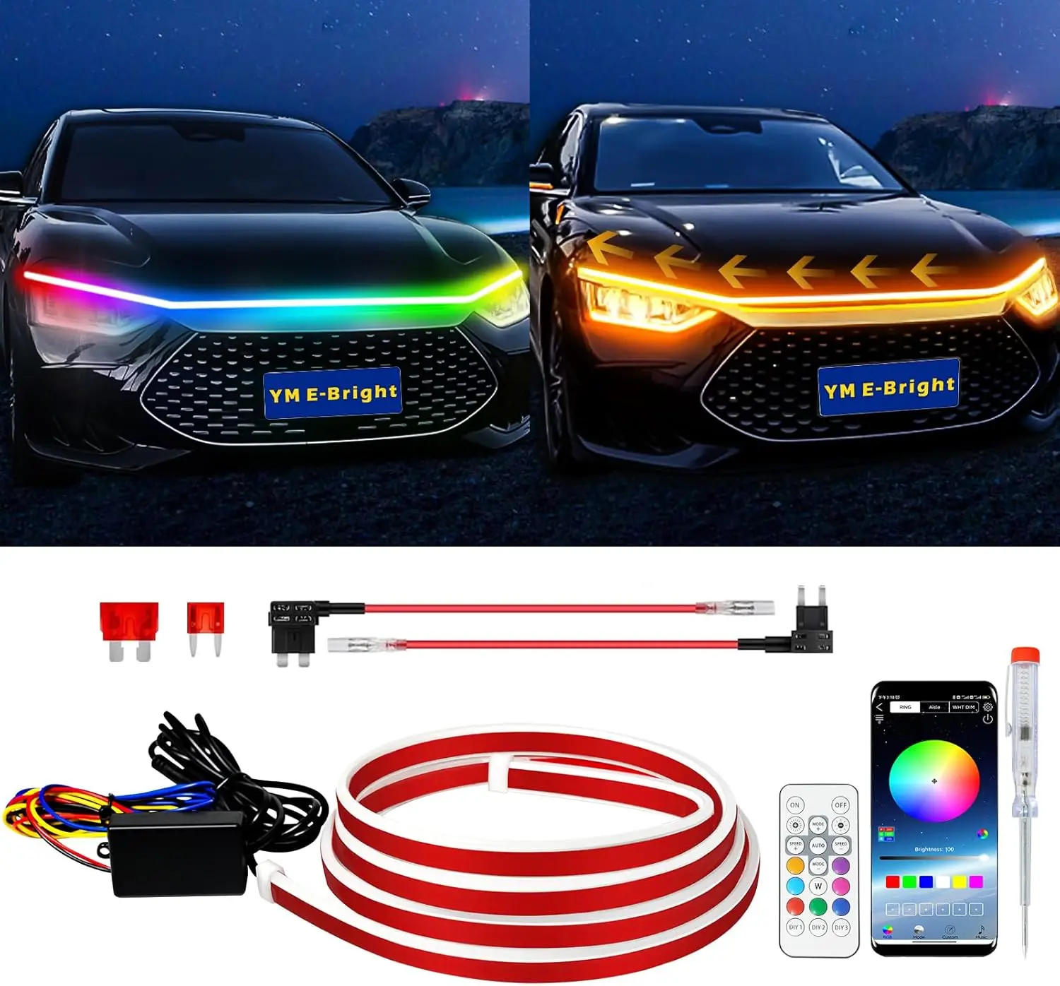 RGB Hood Light Strip 70inch Waterproof IP68 Dynamic Scan Start Up for Cars Trucks SUV APP Control 12V Multicolor
RGB Hood Light Strip 70inch Waterproof IP68 Dynamic Scan Start Up for Cars Trucks SUV APP Control 12V Multicolor
