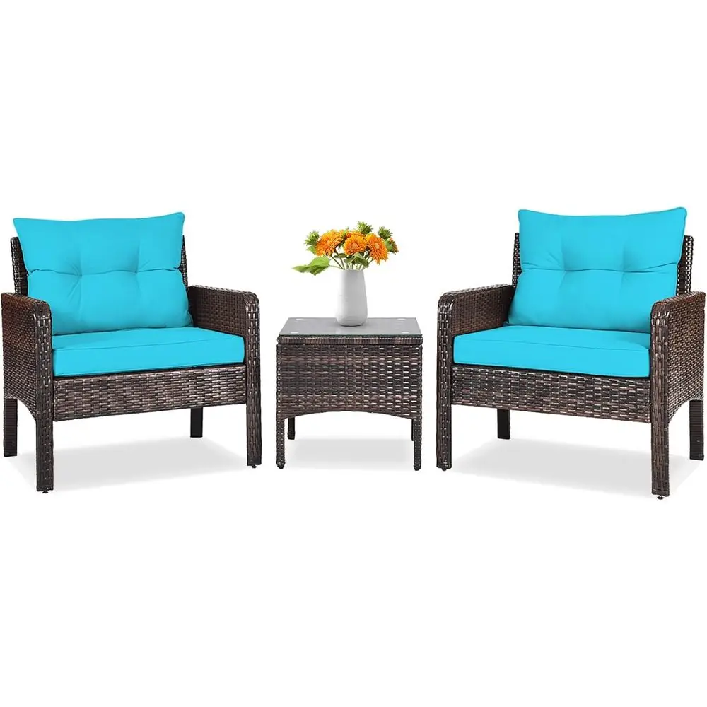 3 Piece Wicker Chairs with Glass Top Coee Table, Thick Cushions, All Weather Garden Lawn Poolside Backyard Porch Outdoor Patio u
3 Piece Wicker Chairs with Glass Top Coee Table, Thick Cushions, All Weather Garden Lawn Poolside Backyard Porch Outdoor Patio u