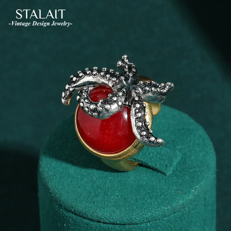 Vintage Red Agate Starfish Rings Round Gold Color Cocktail Luxury Designer Jewelry High Quality Accessories Woman Gift 2025
Vintage Red Agate Starfish Rings Round Gold Color Cocktail Luxury Designer Jewelry High Quality Accessories Woman Gift 2025