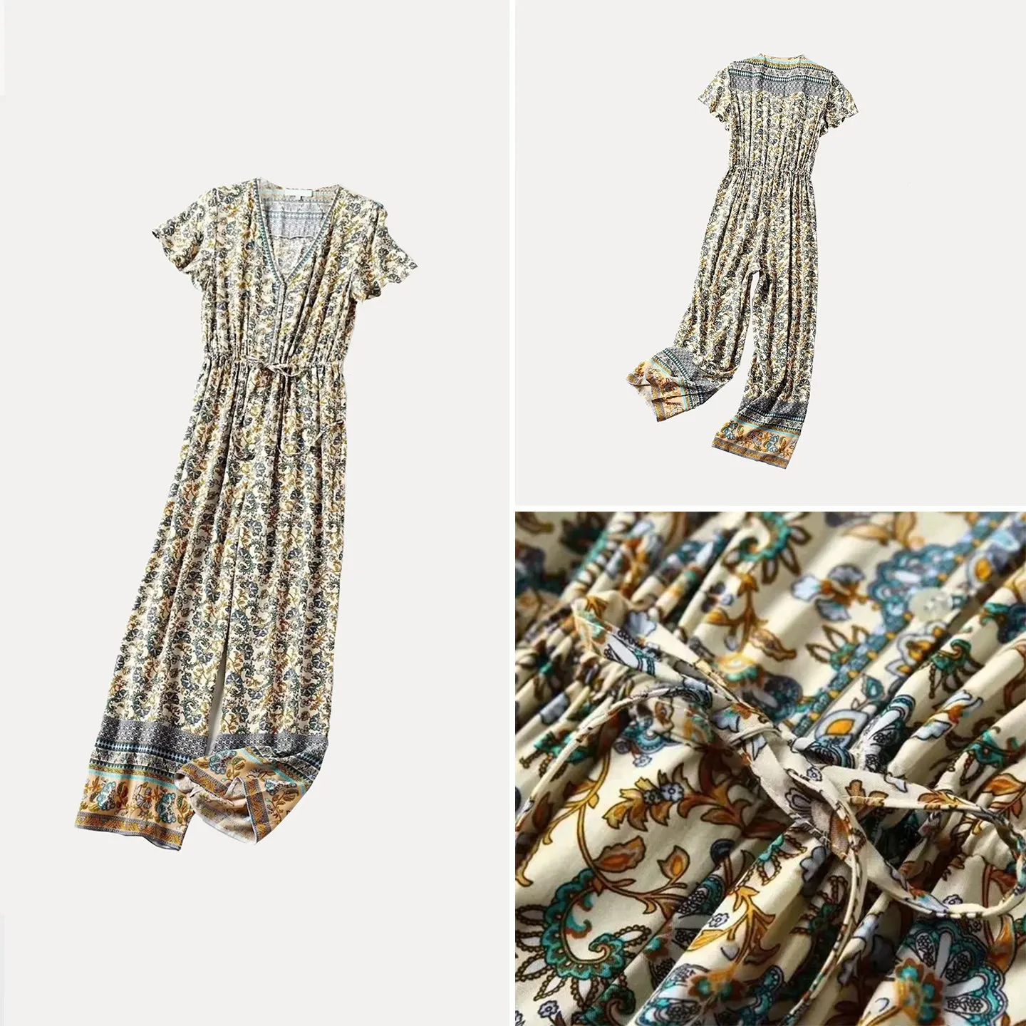 Retro V-neck Sleeveless Long Printed Romper Women's Fashionable Summer Outfit High-waisted Wide-leg Pants High Waist
Retro V-neck Sleeveless Long Printed Romper Women's Fashionable Summer Outfit High-waisted Wide-leg Pants High Waist
