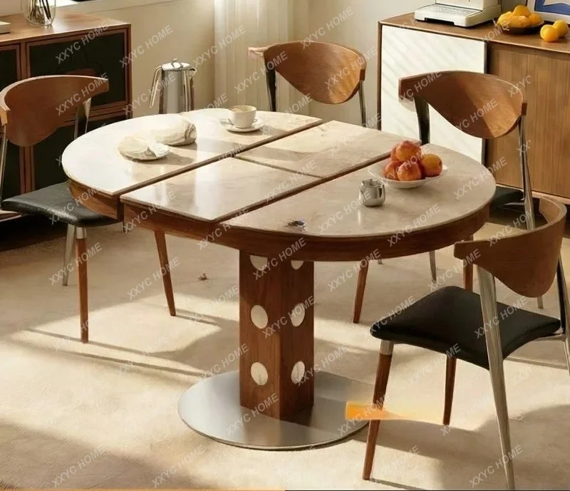 Walnut retractable rock slab dining table round solid wood small apartment round table living room folding
Walnut retractable rock slab dining table round solid wood small apartment round table living room folding