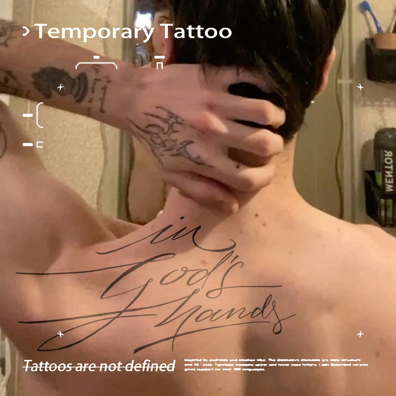 "In God's Hands" Script Herbal Juice Tattoo Sticker, Semi Permanent Waterproof Black Fake Tattoo for Back Neck Long Lasting Art
"In God's Hands" Script Herbal Juice Tattoo Sticker, Semi Permanent Waterproof Black Fake Tattoo for Back Neck Long Lasting Art