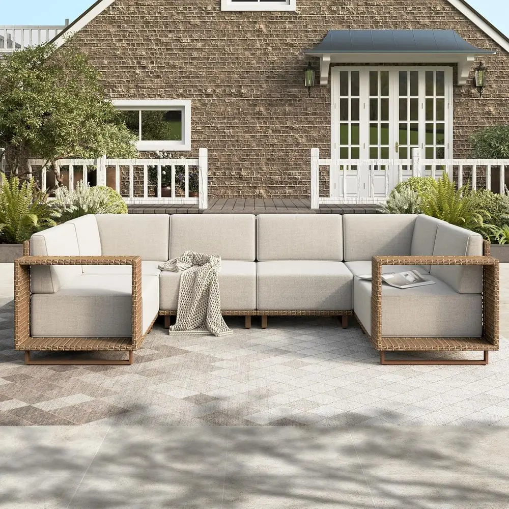 6-Seat Outdoor Wicker Sectional Sofa Set with Wide Armrests and Thick Cushions for Patio, Lawn, and Poolside
6-Seat Outdoor Wicker Sectional Sofa Set with Wide Armrests and Thick Cushions for Patio, Lawn, and Poolside