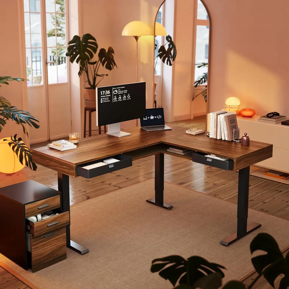 Electric L Shaped Standing Desk, 63″x55″ Height Adjustable Corner Computer Desk with 2 Under Desk Drawers, Customized
Electric L Shaped Standing Desk, 63″x55″ Height Adjustable Corner Computer Desk with 2 Under Desk Drawers, Customized