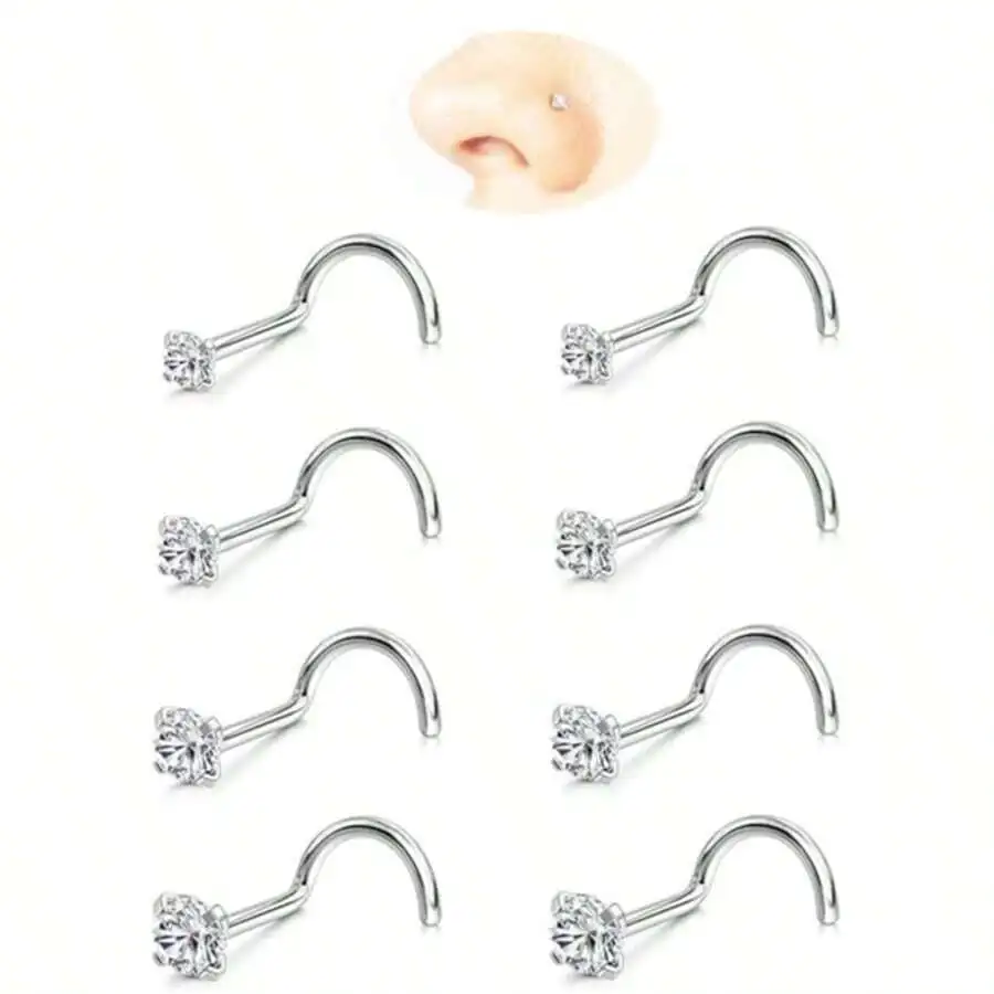 8pcs 316L Surgical Stainless Steel Nose Rings With Cubic Zirconia Tops Hypoallergenic For Adults
8pcs 316L Surgical Stainless Steel Nose Rings With Cubic Zirconia Tops Hypoallergenic For Adults