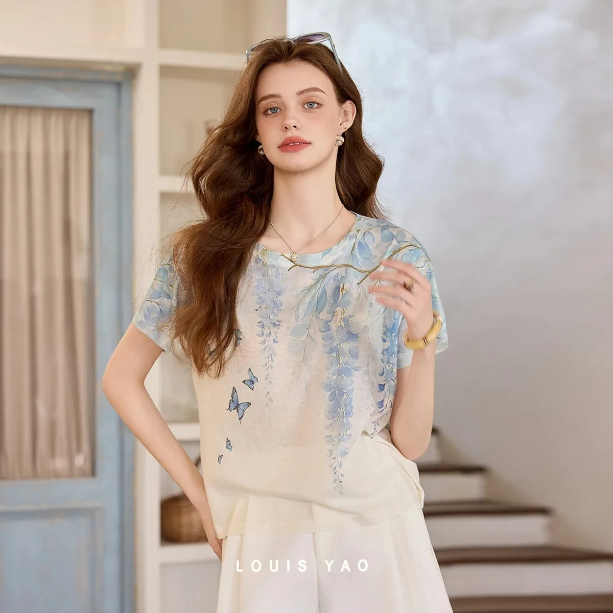 LOUIS YAO Women's T-Shirts 2026 Summer Stretch Crew Neck Drop Shoulder Loose Ladies Tops Fresh Floral Print Knit T-Shirt
LOUIS YAO Women's T-Shirts 2026 Summer Stretch Crew Neck Drop Shoulder Loose Ladies Tops Fresh Floral Print Knit T-Shirt