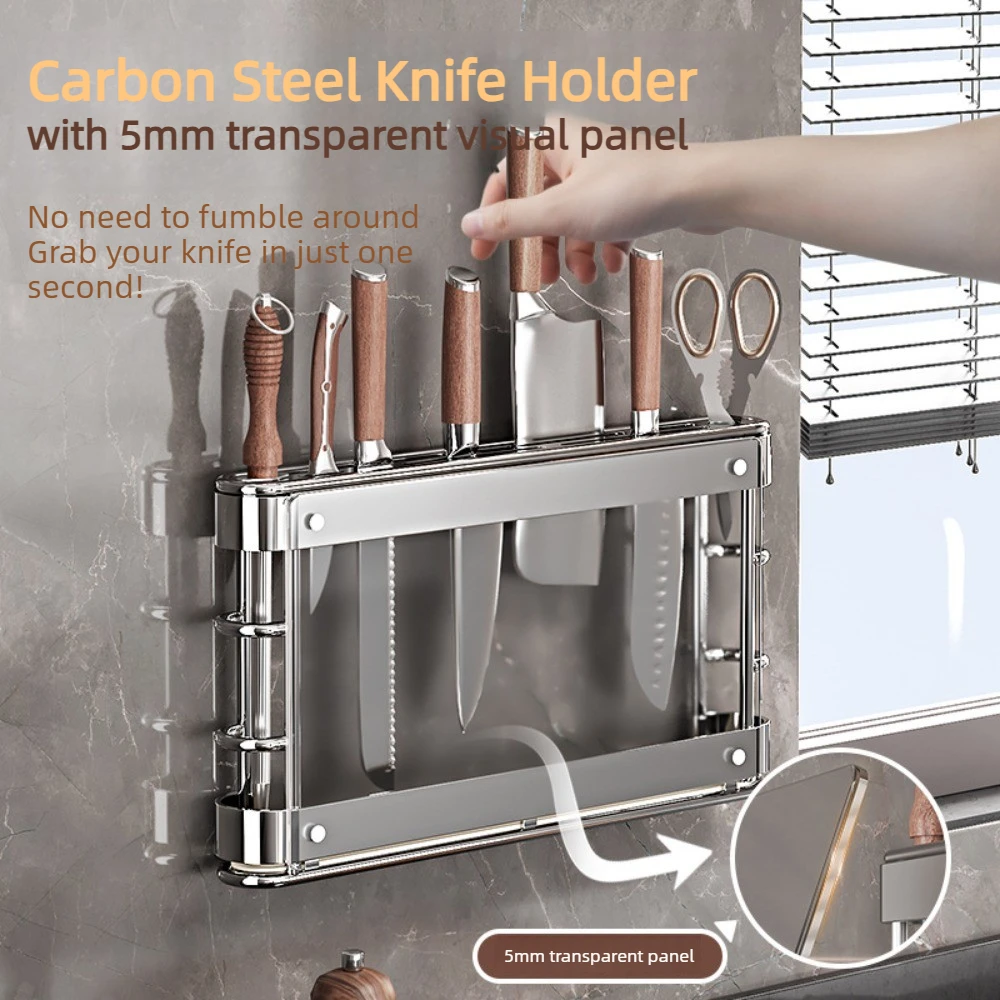 Carbon Steel Nail-Free Knife Holder Wall Mounted No Punching Knife Storage Rack in Kitchen Gift for Housewarming Party New House
Carbon Steel Nail-Free Knife Holder Wall Mounted No Punching Knife Storage Rack in Kitchen Gift for Housewarming Party New House