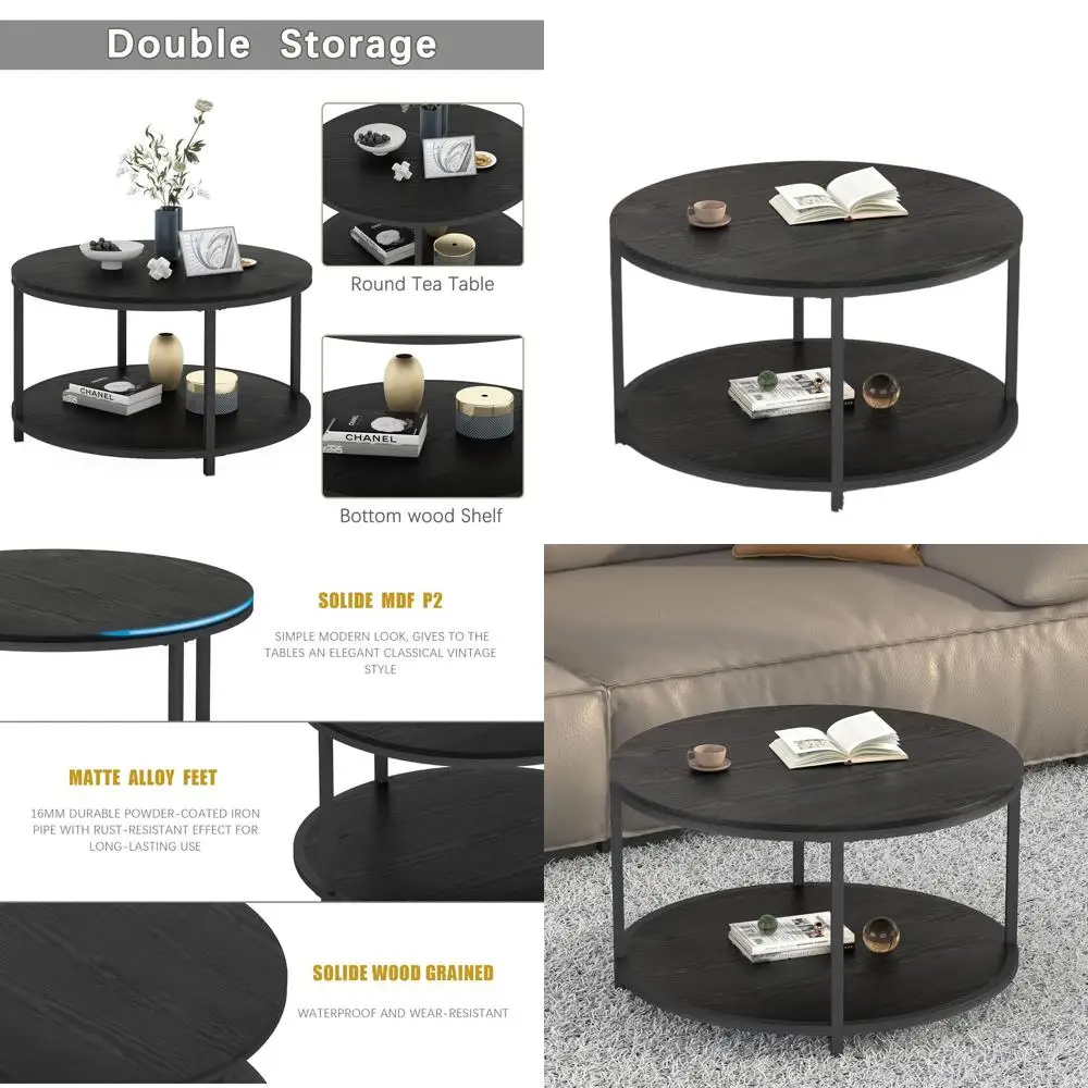 Современный двухъярусный журнальный столик из черного дерева в деревенском стиле с полкой для хранения для гостиной, диаметр 27,6 дюйма
Современный двухъярусный журнальный столик из черного дерева в деревенском стиле с полкой для хранения для гостиной, диаметр 27,6 дюйма