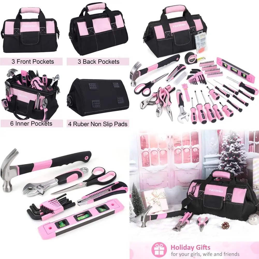 Complete 220-Piece Women's DIY Tool Kit with 12-Inch Storage Bag for Home Repairs
Complete 220-Piece Women's DIY Tool Kit with 12-Inch Storage Bag for Home Repairs