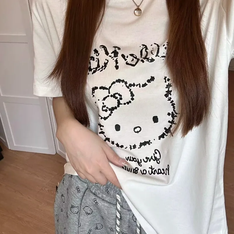 100% Pure Cotton New Hello Kitty Print Round Neck Korean Short Sleeved T-shirt Casual Versatile Loose Slimming Tops Y2k Clothes
100% Pure Cotton New Hello Kitty Print Round Neck Korean Short Sleeved T-shirt Casual Versatile Loose Slimming Tops Y2k Clothes