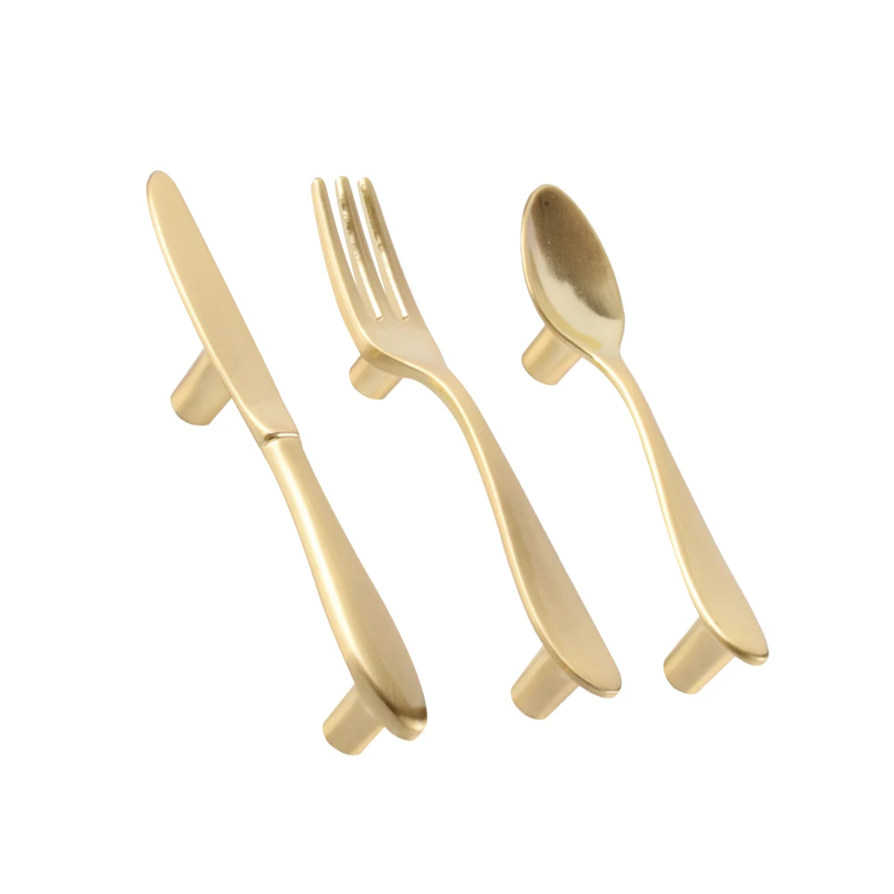 3 Pcs Knife Fork Spoon Shaped Pull Handles Durable Zinc Alloy Modern Door Knobs for Drawer Closet Cabinet Hardware Golden Color
3 Pcs Knife Fork Spoon Shaped Pull Handles Durable Zinc Alloy Modern Door Knobs for Drawer Closet Cabinet Hardware Golden Color