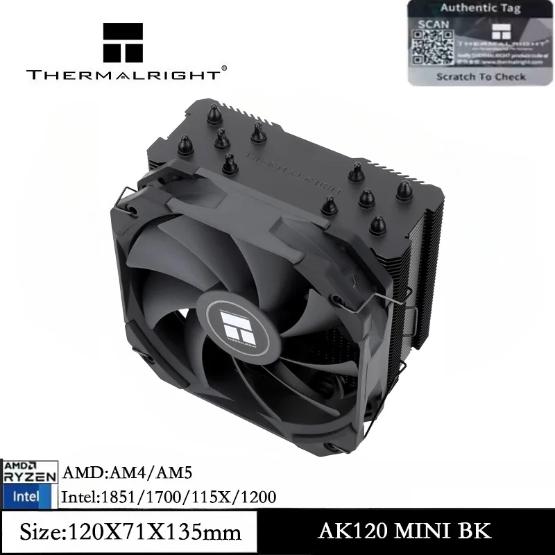 Thermalright Assassin King 120 MINI BLACK CPU Cooler 120mm PWM Fan 1500RPM Speed Air Cooler for AM5 AM4 Intel 1851/1700/115X
Thermalright Assassin King 120 MINI BLACK CPU Cooler 120mm PWM Fan 1500RPM Speed Air Cooler for AM5 AM4 Intel 1851/1700/115X