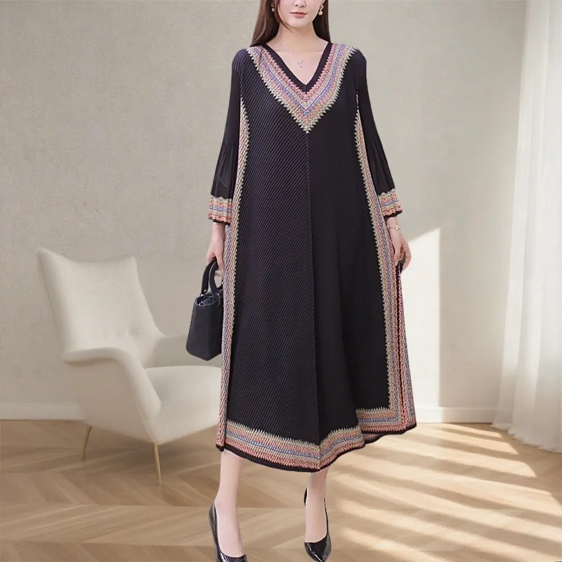 Miyake плиссированное женское платье больших размеров, модное плиссированное платье с v-образным вырезом в виде рыбьей чешуи, свободное, элегантное, длинное, простое, эластичное, африканское, женское
Miyake плиссированное женское платье больших размеров, модное плиссированное платье с v-образным вырезом в виде рыбьей чешуи, свободное, элегантное, длинное, простое, эластичное, африканское, женское