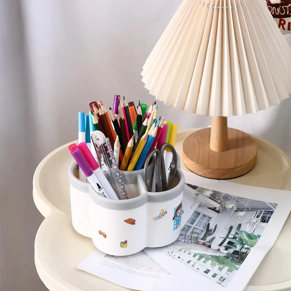 360° Rotating Petal-shaped Pen Holder with Cartoon Sticker White Lipstick Storage Box Waterproof Dust-proof Pencil Organizer
360° Rotating Petal-shaped Pen Holder with Cartoon Sticker White Lipstick Storage Box Waterproof Dust-proof Pencil Organizer