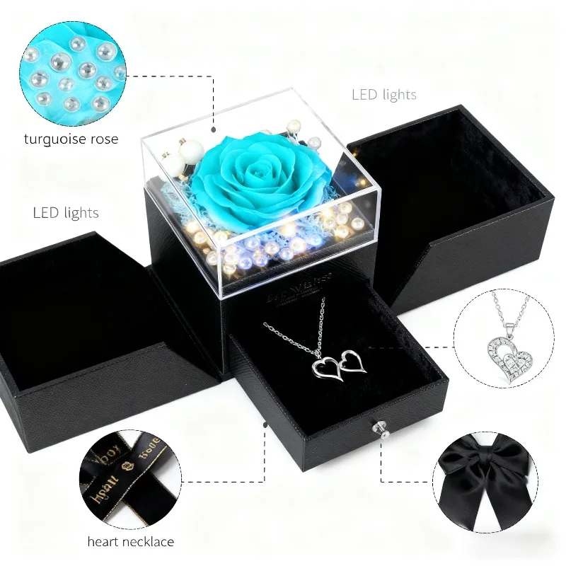 Подарочный набор из консервированных цветов и ожерелья с бирюзовой розой в акриловой коробке со светодиодной подсветкой Романтический сюрприз для подарка на День святого Валентина
Подарочный набор из консервированных цветов и ожерелья с бирюзовой розой в акриловой коробке со светодиодной подсветкой Романтический сюрприз для подарка на День святого Валентина