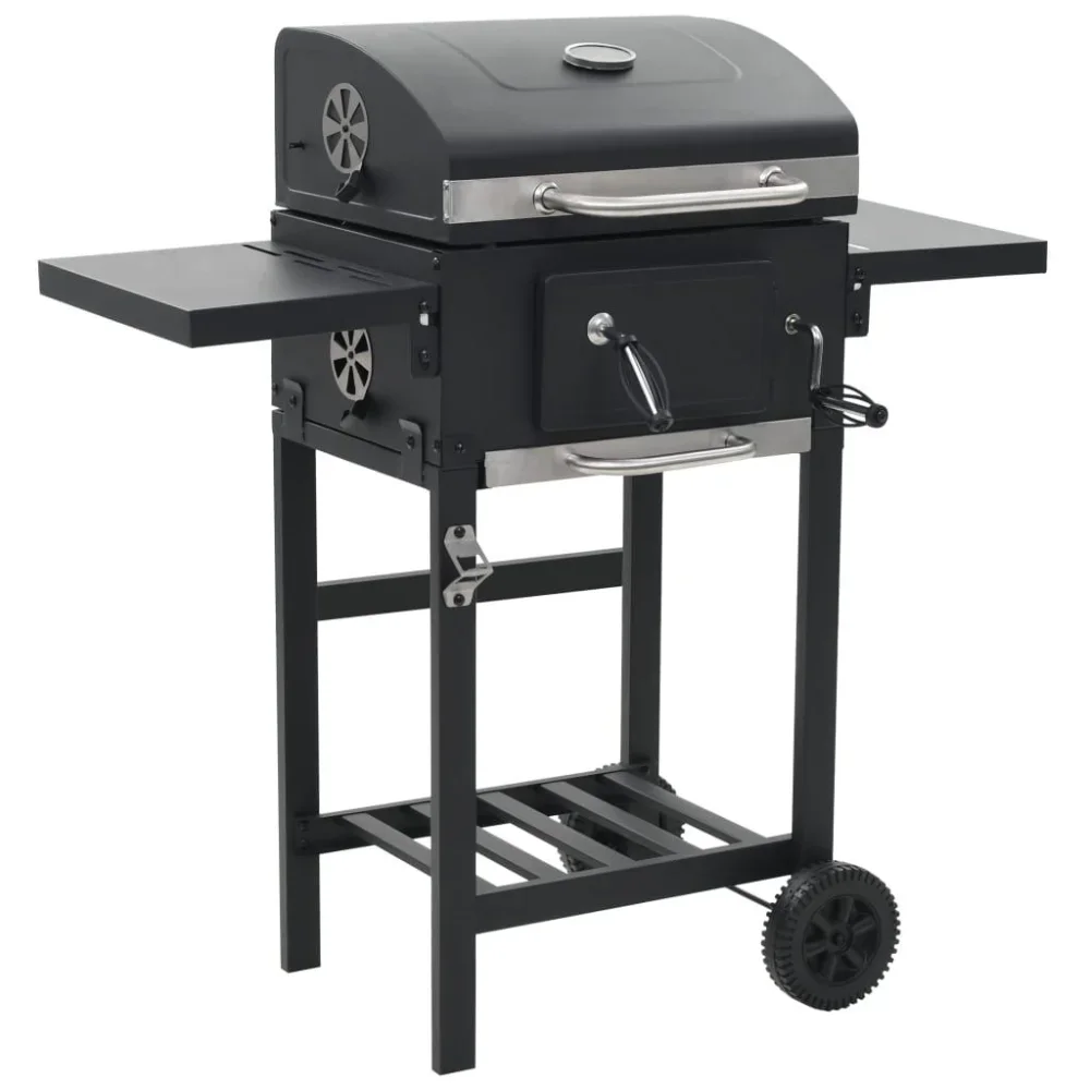 Charcoal fuel barbecue grill with integrated thermometer, heating rack, bottom shelf, foldable side table barbecue grill
Charcoal fuel barbecue grill with integrated thermometer, heating rack, bottom shelf, foldable side table barbecue grill