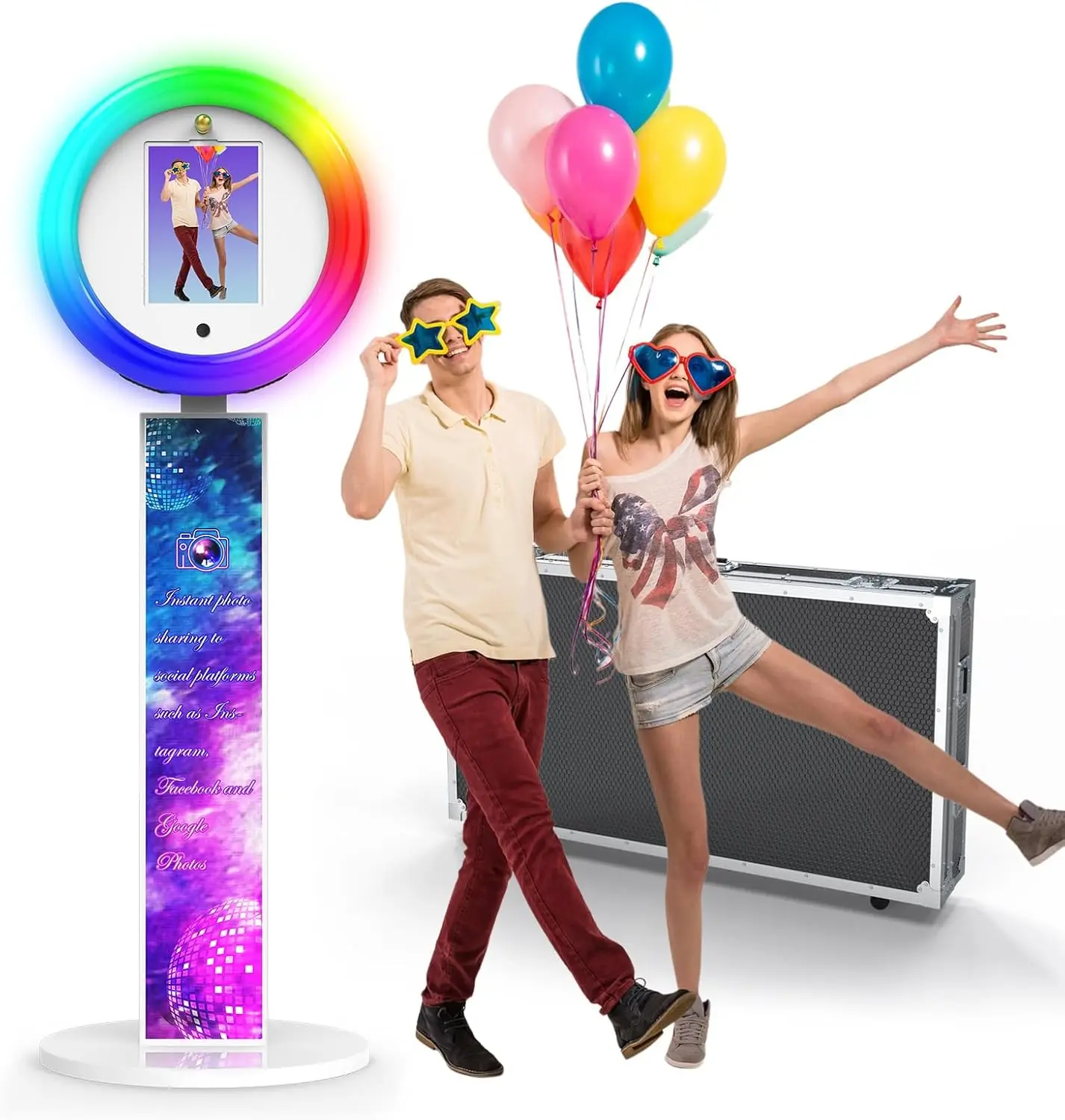 iPad Photo Booth Machine for 10.2-13in Photobooth Selfie photo With Ring Lights App and Voice Control for Events Party Wedding
iPad Photo Booth Machine for 10.2-13in Photobooth Selfie photo With Ring Lights App and Voice Control for Events Party Wedding