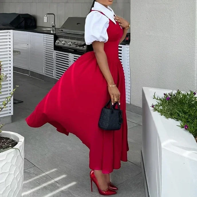 Women's Shirt Dress Autumn Short Puff Sleeve Solid Color Oversized Lapel Collar High Waist Slim A Line Dress Two Pieces
Women's Shirt Dress Autumn Short Puff Sleeve Solid Color Oversized Lapel Collar High Waist Slim A Line Dress Two Pieces