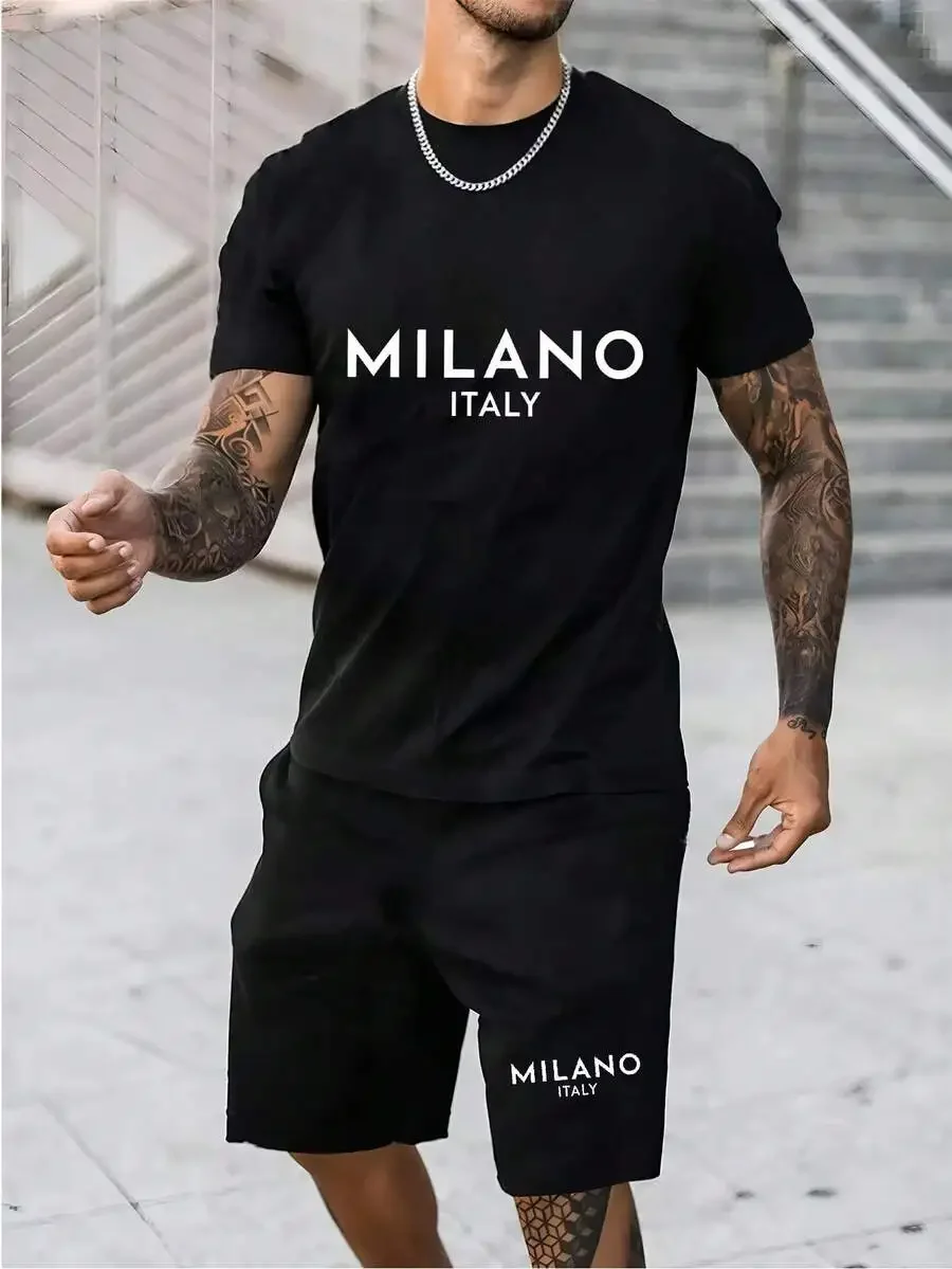 Mens Milano Italy Printed Casual Round Neck Short Sleeve T-Shirt And Drawstring Shorts Set
Mens Milano Italy Printed Casual Round Neck Short Sleeve T-Shirt And Drawstring Shorts Set