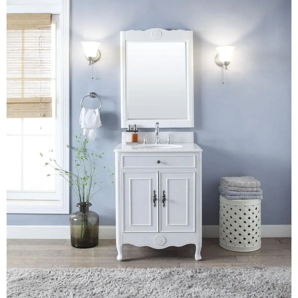 Антикварный белый 26-дюймовый туалетный столик для ванной комнаты с зеркалом и раковиной
Антикварный белый 26-дюймовый туалетный столик для ванной комнаты с зеркалом и раковиной