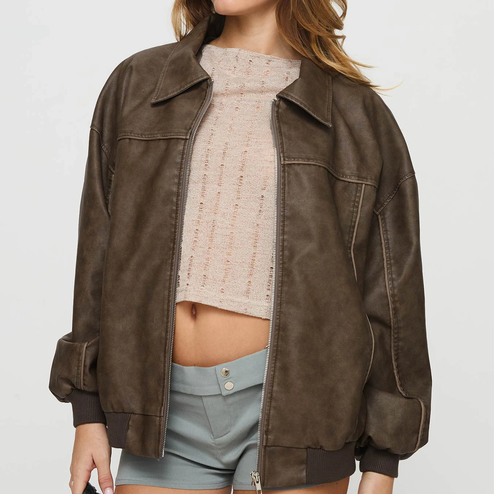 Women Leather Biker Jacket Lightweight Casual Fall Long Sleeves Zip up Cardigan for Outwear Streetwear
Women Leather Biker Jacket Lightweight Casual Fall Long Sleeves Zip up Cardigan for Outwear Streetwear