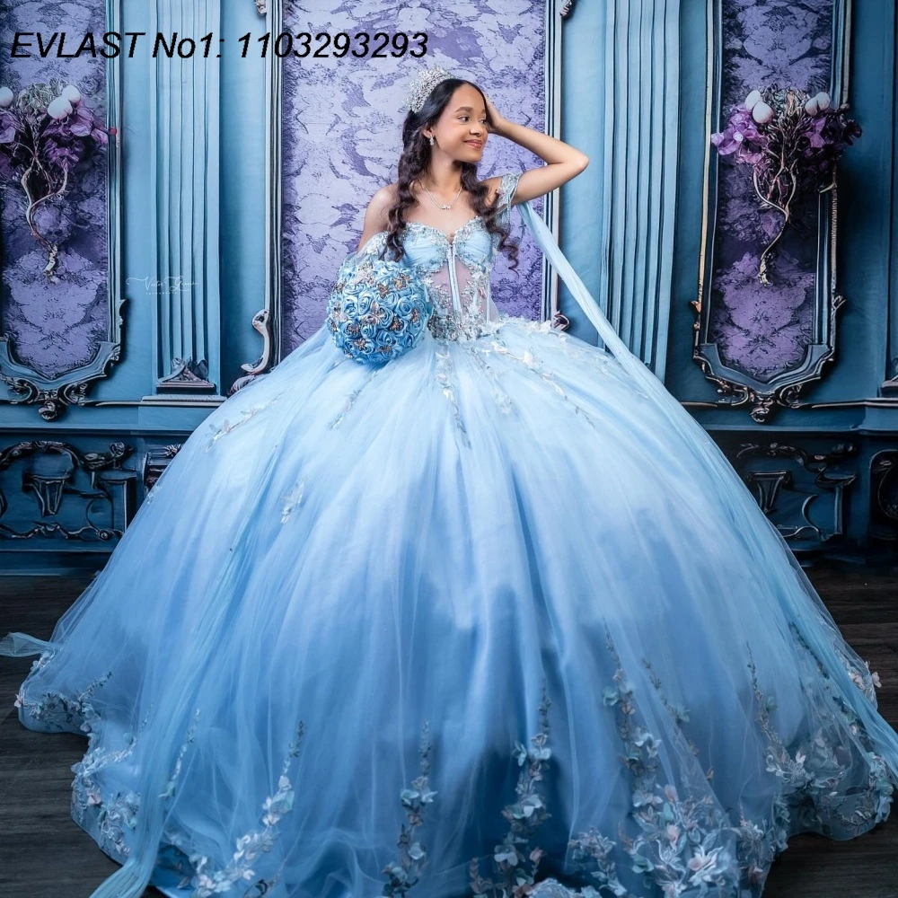 EVLAST Customized Shiny Sky Blue Ball Gown Quinceanera Dress Floral Applique Beading Bow Sweet 16 Vestidos De 15 Anos E1QN304
EVLAST Customized Shiny Sky Blue Ball Gown Quinceanera Dress Floral Applique Beading Bow Sweet 16 Vestidos De 15 Anos E1QN304