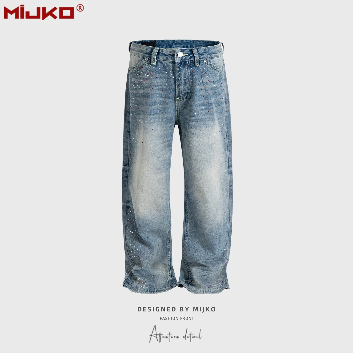 MIJKO Men's and Women's Washed and Aged Jeans Unisex with Rhinestone Faded Wide Straight Leg Blue Jeans
MIJKO Men's and Women's Washed and Aged Jeans Unisex with Rhinestone Faded Wide Straight Leg Blue Jeans