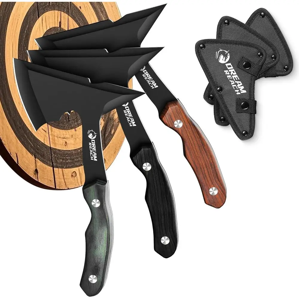 3-Piece High-Carbon Steel Throwing Axe Set with Sheaths and Ergonomic Grips for Backyard Fun and Competition
3-Piece High-Carbon Steel Throwing Axe Set with Sheaths and Ergonomic Grips for Backyard Fun and Competition