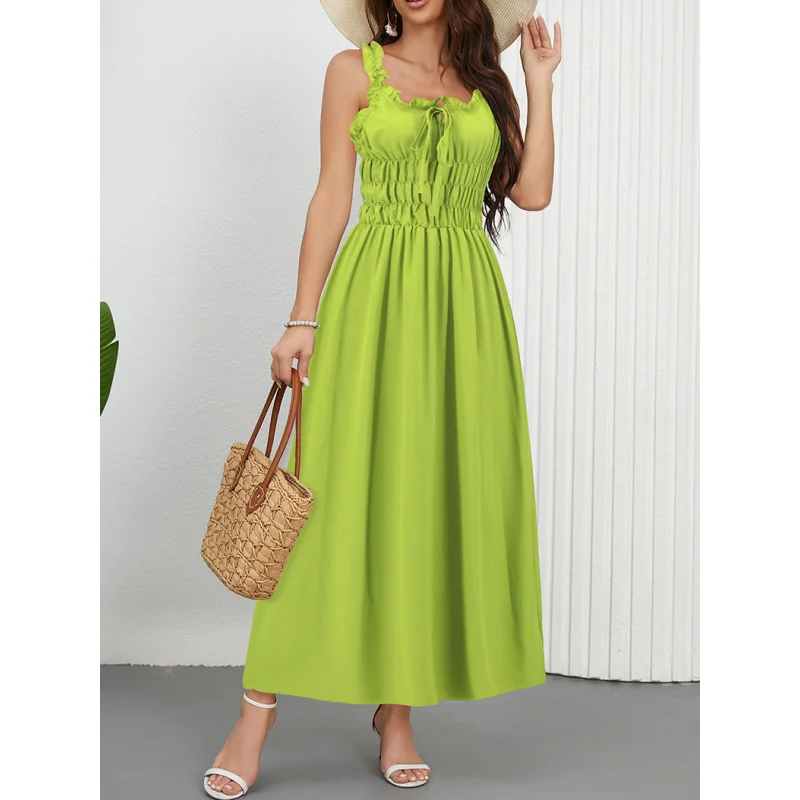 2025 Resort Casual Solid Color Waist-Cinching Ruffle Flutter Sleeve V-Neck Short Sleeve Mid-Waist Camisole Maxi Dress C001
2025 Resort Casual Solid Color Waist-Cinching Ruffle Flutter Sleeve V-Neck Short Sleeve Mid-Waist Camisole Maxi Dress C001