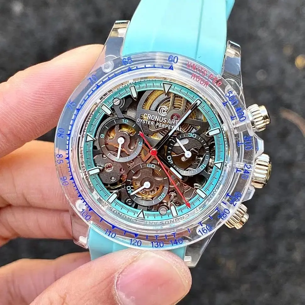 CRONUSART Men Chronograph Watch 40mm Automatic Mechanical Wristwatch Luminous K9 Acrylic Case Skeleton Dial Fluororubber Strap
CRONUSART Men Chronograph Watch 40mm Automatic Mechanical Wristwatch Luminous K9 Acrylic Case Skeleton Dial Fluororubber Strap
