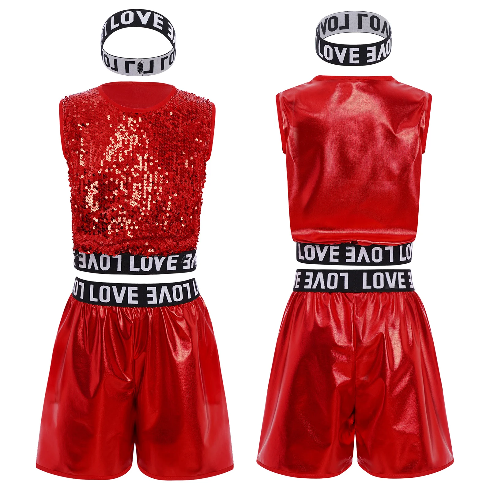 Kids Boys 3-Piece Hip-Hop Jazz Dance Costume Sleeveless Sequins Vest with Letter Printed Stretchy Metallic Shorts And Hairband
Kids Boys 3-Piece Hip-Hop Jazz Dance Costume Sleeveless Sequins Vest with Letter Printed Stretchy Metallic Shorts And Hairband