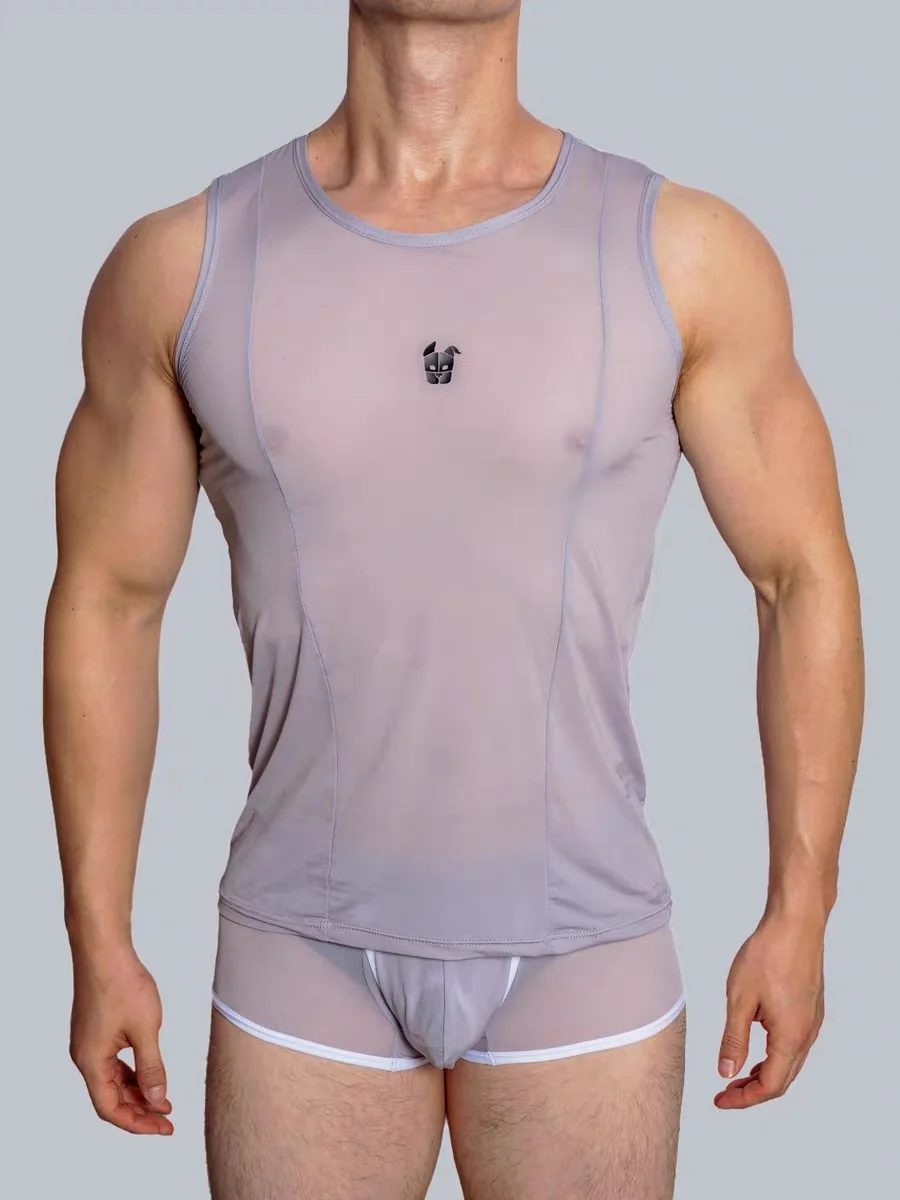 men vest thin breathable mesh ice silk sling summer solid color base tight slightly transparent puppy head
men vest thin breathable mesh ice silk sling summer solid color base tight slightly transparent puppy head