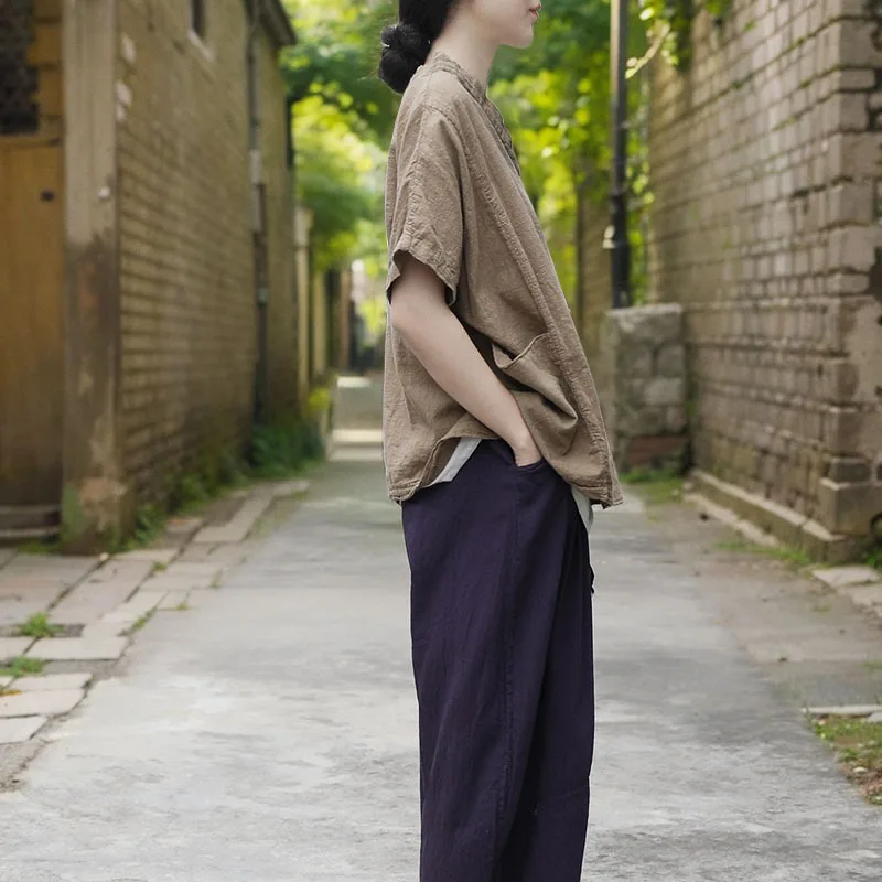 Literary and artistic loose and breathable pastoral T-shirt washed cotton and linen simple and generous big pocket top fashionab
Literary and artistic loose and breathable pastoral T-shirt washed cotton and linen simple and generous big pocket top fashionab